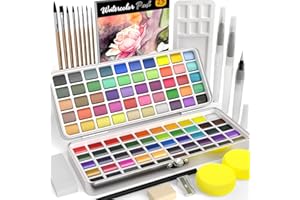 Nicpro Kit de Aquarelle Peinture avec Boîte, 100 Couleurs Macaron Métallique et Fluorescent, 8 Pinceaux, 25 Papiers, Palette, kit aquarelle pour Adultes, Débutants et Artistes