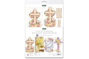 Katy Sue Easter Blessings Die-Cut Decoupage Sheets. A Pack of 12 Sheets of Easter Die Cuts for Card Making Supplies with Crosses, Daffodils, Flowers, & Doves