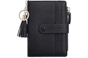 HKCLUF Geldbörse Damen Kleine, Geldbeutel Frauen Leder, RFID Portemonnaie Brieftasche Münzfach mit Quaste Damengeldbörsen Reißverschluss Viele Fächer(B01-Schwarz)