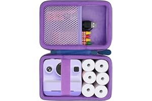 Aenllosi Twarde etui do natychmiastowego drukowania dla dzieci Manttely/Nevanah/Mafiti, papier fotograficzny do aparatu dla dzieci, 6 rolek i kolorowego organizera długopisów, fioletowy (tylko etui)