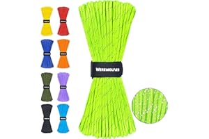 WEREWOLVES Paracorde réfléchissante à 7 brins de type III - 4 mm - 30,5 m/61 m - Pour tente, camping, randonnée, pêche, survie, corde à linge tactique, projets de bricolage (vert fluo, 30,5 m)