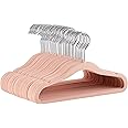 Amazon Basics Kids Velvet, Non-Slip Clothes Hangers for Infant and Toddler, 11.6 Inches, Pack of 50, Blush Pink/Silver