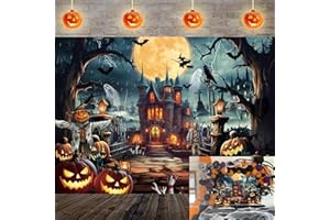 APDECCLK Halloween Photography Backdrop Spooky Full Moon Night Castle with Pumpkins Zombies Ghosts Background for Halloween Party Decorations Supplies Background (6X4FT (180x120cm))