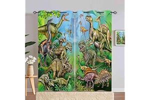 ANHOPE Dschungel Tier Dinosaurier Blickdichte Gardinen mit Ösen Kinder Jungen Mädchen Thermo Vorhänge Wohnzimmer Schlafzimmer Verdunklungsvorhänge 2er Set H 200 x B 140 cm