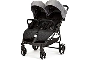 Ickle Bubba Venus Double Stroller – Twin Pushchair from Birth to 15kg per Seat, Independent Recline Seats, Footrest, Rain Cover, Compact Fold, Swivel Wheels & Suspension (Space Grey)