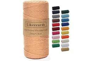 Likeecords Makramee-Schnur 2 mm x 220 Yards, farbiges Makramee-Seil, Baumwollseil, Makramee-Garn, Bunte Baumwoll-Bastelschnur zum Aufhängen, Pflanzenaufhänger, Basteln, Stricken (Kaffee)