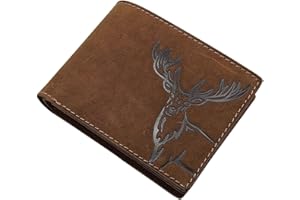 myledershop Cuir de Buffle Porte-Monnaie avec cerf Motif en Format en Hauteur ou Format Oblong avec Blocage RFID et NFC en Marron