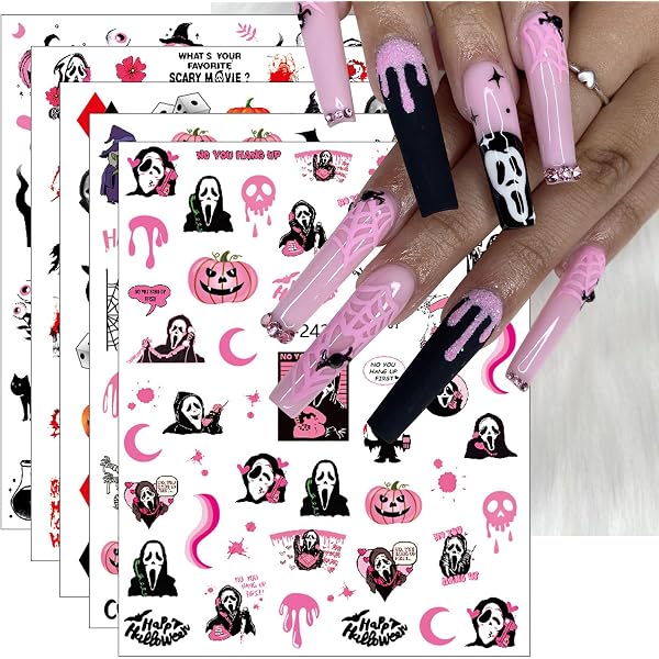 JMEOWIO Halloween Nagelsticker – 9 Blätter Mit Gruseligen Kürbis-Motiven, Selbstklebend, Für Nageldesign