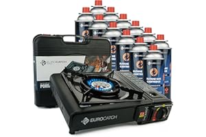 Eurocatch Fornello da campeggio a gas - Inclusi 12 bombolette a gas