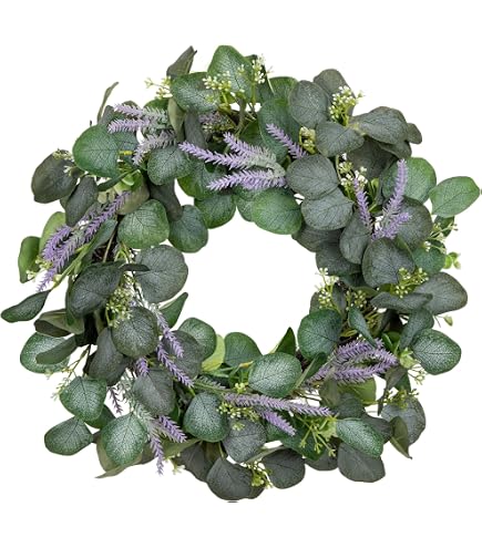 Couronne De Porte Lavande Artificielle - Fleurs Pivoines, Anneau Métal 42 Cm, Décoration Murale Pour Mariage, Pâques Ou Toute L'année - 3