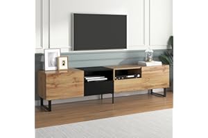 Rtopsu Mobile TV, Tavolo TV Basso per TV Fino a 85 Pollici, Scaffale TV con 2 Ante e 2 Cassetti Contenitore per Soggiorno Sala da Pranzo Camera da Letto, 190x38x48 cm, Legno, Natura