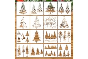 HOWAF 16 Stück Tannenbaum- und Fensterschablonen Weihnachten, wiederverwendbare Plastikschablonen für Malen und DIY Deko