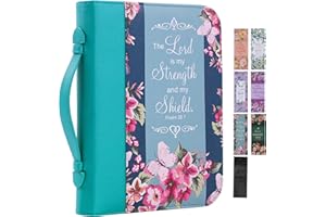 FAITHFUL HERS Bible Covers Carrying Case for Women Girls - Large Leather Tote Bag Holder 11"x8.2"x2.2" - Floral Carrier with Handles Pockets - Christian Accessories Gifts