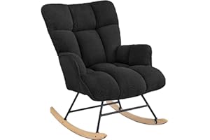Aunekiv Rocking Chair for Nursery, Teddy Upholstered Glider Nursing Chair for Adults, Comfy Rocking Armchair Indoor for Living Room Bedroom, Black