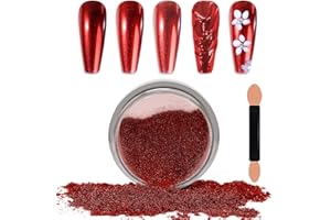 Laza Chrome Nail Powder Mirror Effect Metallic Dust Holographic Glitter Glazed Manicure Decoration Reflective Pigment for DIY Gel Polish Nail Art, Resin Craft, Gifts- Red