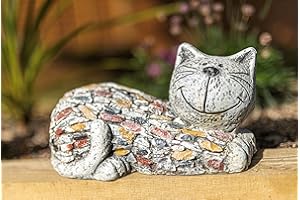 Garden Mile Unique Resin Garden Ornaments Outdoor Cat Statue with Traditional Stone Effect - Weatherproof and Eye-Catching Garden Sculptures and Statues for Pond, Patio, and Garden Decor