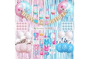 NOJGAC 80 PCS Gender Reveal Decoration，Baby Shower Decorations Party Supplies，Includes Boy or Girl Banner，Gender Reveal Balloons，Cupcake Toppers，Curtains，Sash，Stickers Baby Shower Party Decor (BG1)
