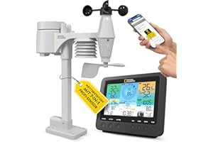 National Geographic Stazione meteo wireless con sensore da esterno WLAN, centralina meteo a colori con sensore 7 in 1 per vento, umidità, temperatura, precipitazioni, livello UV e intensità della luce