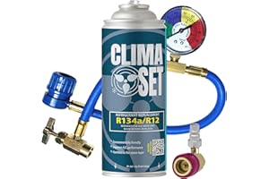 Clima Set Gaz de Rechange R134a pour Climatisation Automobile avec Tuyau, Manomètre et Adaptateur HP/LP pour Climatisation - pour Voitures 1995-2016 - Kit Climatisation Automobile