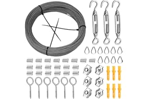 HSLXBY Linka stalowa 50 m, 55 sztuk stalowych linek ze stali nierdzewnej, zestaw podpór dla roślin pnących, linka stalowa z oczkami, linka ze stali nierdzewnej do firanek, linek do prania, roślin pnących