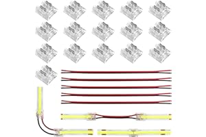 JACKYLED 2-Pin 8mm FCOB Connector Kit, 16 Transparent Connectors & 5 Extension Jumper Wires for Solderless Two-Pin Single Color COB LED Strip Straight Connection or Around Corners