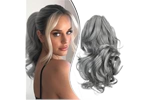 Dcbaboo Postiche Queue de Cheval Extension Cheveux Naturel Queue de Cheval Pince Courts Ondulé Postiche Cheveux Naturel Bouclés 45cm Rajout Cheveux Ponytail Cheveux Naturel Synthétique, Gris foncé