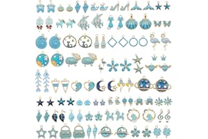 Julie Wang 60 pièces 30 paires mixtes émail bleu pendentifs à breloques pour la fabrication de bijoux lot en vrac collier boucles d'oreilles Bracelet artisanat résultats