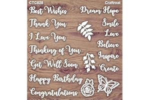 CrafTreat Laser Cut Chipboard Words and Phrases - Basic Sentiments - Size: 5.5X6 Inches - Laser Cut Words Crafts Embellisments for Card Making and Scrapbooking - Lasercut Chipboard Words for Crafts