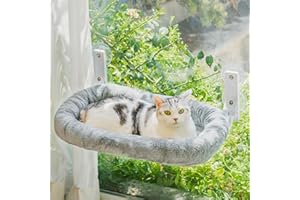 MEWOOFUN Hamaca Grande con Ventana para Gatos con Cubierta Gruesa Extraíble, Cama Plegable Resistente con 4 Ventosas Fuertes que Soportan