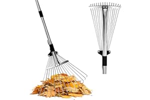 TIKTALK Adjustable Leaf Rake 85-175cm - with Expandable Head 20-40cm Garden Rake for Lawns & Tight Spaces - Lightweight Design for Adults/Kids