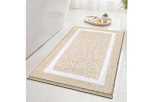 SHACOS Alfombra Baño Antideslizante, Alfombrilla Baño Microfibra Esponjosa Suave, Alfombra Baño Secado Rapido Lavable A Máquina, Apto para Ducha O Bañera, Beige, 50 X 80 cm