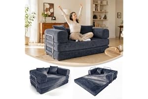 HELIORUSH Bäddsoffa i chenille, 2-sitsig soffa utfällbar till golvsoffan – helskumsoffa 150 cm bred – hopfällbar soffa inklus