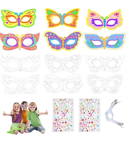 Lot De 24 Masques à Peindre Animaux Pour Enfants - 176 Strass + 12 Crayons - Idéal Anniversaire, Halloween & Fêtes