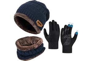 OOPOR Kids Winter Hat Scarf Gloves Set - Warm Thermal Knitted Beanie Cap Snood Neck Warmer Touchscreen Anti-slip Mitten Outdoor Sports Soft Fleece Lining Elastic for Children Boys Girls Aged 5-10