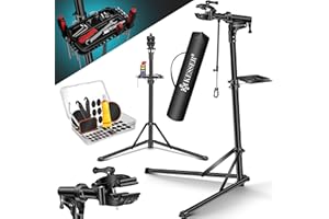 ‎KESSER KESSER® Fahrradmontageständer Profi Alu Reparaturständer für Fahrräder Mountainbikes E-Bikes Schwerlast-Montageständer Fahrradständer 360° drehbar + Tasche, Flickzeug Set & magnetische Werkzeugablage