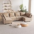 Flamaker Sofa with Storage, Corner Sofa with Upholstered Furniture, Modular Sofa with Angle-Adjustable Armrests and Backrests (6 Seats, Beige)