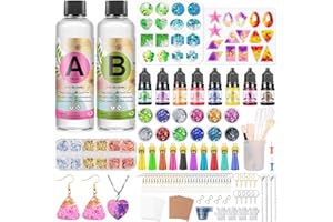 JIDJIX Epoxidharz Set Anfänger, 2 teile 400ml Glasklar Resin harz Gießen Set Mit Epoxidharz Formen, Farbe, Pailletten DIY Schmuckherstellung für Ohrringe, Halskette, Schlüsselbund