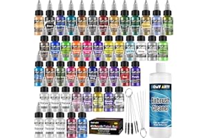 HOMY ARTY Peinture Aérographe - 42 Couleurs avec 6 Diluants et 500 ml de Nettoyant avec Pinceaux, Peinture pour Aérographe Ensemble pour Métal, Modèles en Plastique, Toile, Bois, 20 ml/Bouteille