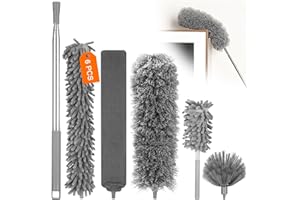 LEAZZLE 6 Pièces Plumeau Telescopique, Tete De Loup Telescopique Longueur Maximale 27-256 cm, Plumeau Lavable Microfibre, Plumeau Poussiere Telescopique pour Ventilateur de Plafond, Toile D'AraignéE(Gris)