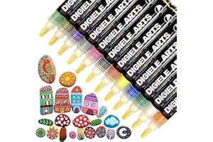 DIGIELE Rotuladores de Pintura Acrílico para Piedras, 12 Colores Permanente Marcadores Dibujar en Ceramica, Metal, Plastico, Porcelana, Tazas & DIY Art, Set de Marcadores de Regalo para Niños