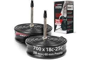 Fincci Camere daria Bici Corsa 700 x 18c x 23c x 25c, Coppia Camera d'aria 28 Valvola Interna Presta 60mm - per Bici elettrica, Ciclo Gara Strada Corsa Turismo - Confezione da 2 accessori