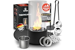 ‎KRUSTENWERK LAVEA Tischkamin Indoor & Outdoor | Tischfeuer Mit Einstellbarer Brenndauer & Unendlichen Flammenspiel | Premium Kamin mit Zwei Steinarten | Balkon Gartendeko Geschenkideen | Geprüft & Zertifiziert