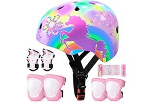 ‎UNICORN CASTLE Kinderhelm für 3-8 Jahre, Unicorn Castle Kinder Fahrradhelm Mädchen, Verstellbar Kinder Protektoren Schutzausrüstung Kinder Knieschützer Set