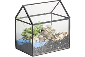 NCYP Caja de latón Negro con Forma de casa de Cobre y Cristal geométrico terrariumn suculenta Musgo Helecho Planta Caja para balcón con Tapa oscilante 15,5 x 16 x 11 cm sin Plantas