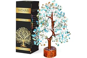 YATHABI Turquoise Stones - Crystal Tree - Gemstone - Stone Bonsai Tree - Feng Shui Decor - Crystal Money Tree - Crystal Tree of Life Decor - Chakra Tree - Spiritual Gift - Good Table Decor - Crystal Energy…