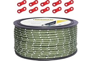 ‎HIKEMAN HIKEMAN 50M reflektierende Schnur Guy Seile Outdoor Zelt Führungsseil 100% Nylon Schnur Windlinie mit 10 Stück Aluminiumlegierung Spanner für Camping (Armeegrün, Diameter 5 mm)
