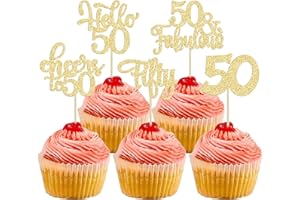 GYUFISE 30Pcs Happy 50th Birthday Cupcake Toppers Gold Glitter Fifty Cheers to 50 Years Old Birthday Cupcake Picks for 50th Birthday Anniversary Party Cake Decorations Supplies