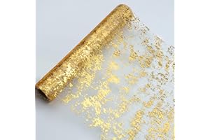 Snowkingdom 15M Glitter Metallic Gold Table Runner Inches Thin Mesh Sparkle Table Runner Roll Table Decorations for Wedding Bridal Shower, Baby Shower, Birthday Party （1PC）