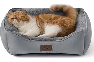 BEDSURE Katzenbett waschbar Katzen Bettchen - 51x41cm Katzenkorb Indoor mit Rutschfester Basis, quadratisches Hundebett für kleine Hunde mit weichem Rand, grau