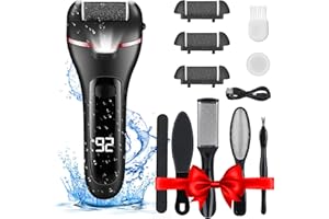 Electric Foot File, Wetisedg® Rechargeable Callus Remover for Feet, Hard Skin Remover, Pedicure kit with 3 Rollers LED Light, Foot Care Kit (Dark Black)